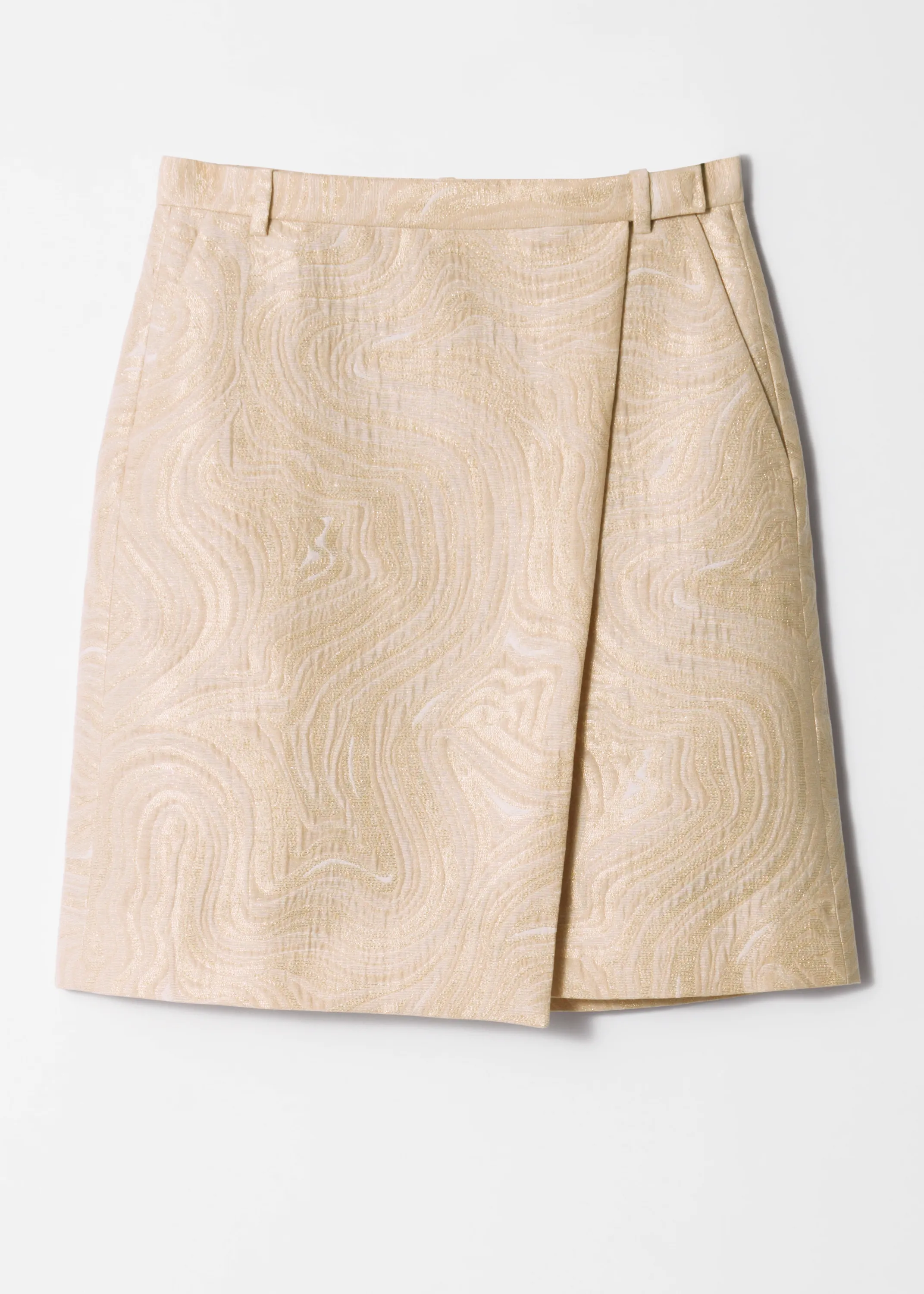 Jupe midi trapèze en jacquard - Beige/Doré