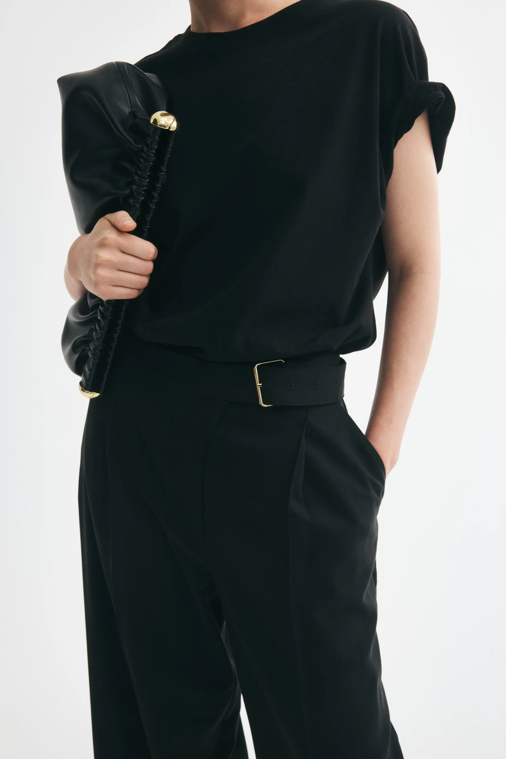 Pantalon droit avec ceinture - Noir