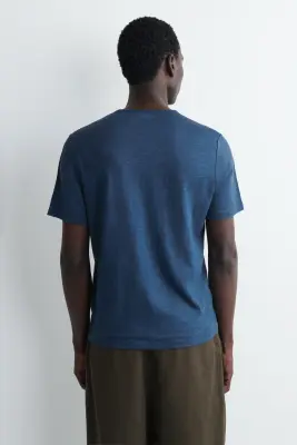 T-SHIRT EN JERSEY DE LIN - BLEU MARINE — photo 4
