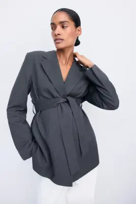 MAMA Blazer avec ceinture à nouer - Gris foncé — photo 1