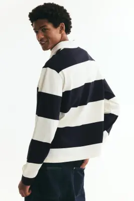 Polo de rugby Regular Fit en coton - Bleu marine/color block — photo 3