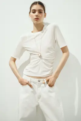 T-shirt à effet drapé - Blanc — photo 1