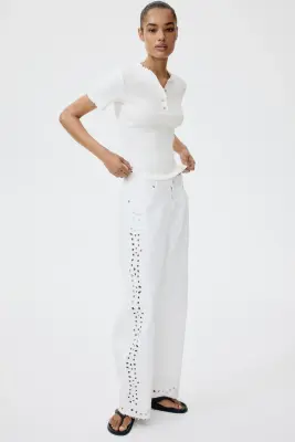 Top en jersey avec détails surjetés - Blanc — photo 1