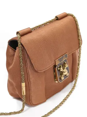 Sac à bandoulière ELSIE small en tissu marron cuivré, cuir noir et fermoir bijoux pierre Prix boutique 1400€ — photo 4