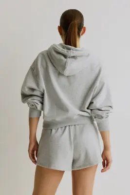 Veste de sport courte avec capuche et zip - Gris clair chiné — photo 4