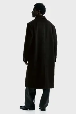 Manteau à fermeture droite en laine mélangée - Marron foncé — photo 4