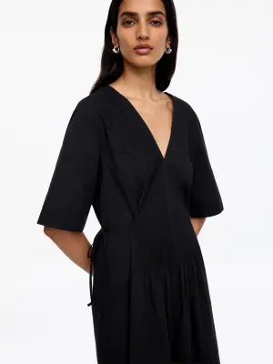 Robe en voile de coton bordée de dentelle - Noir — photo 3