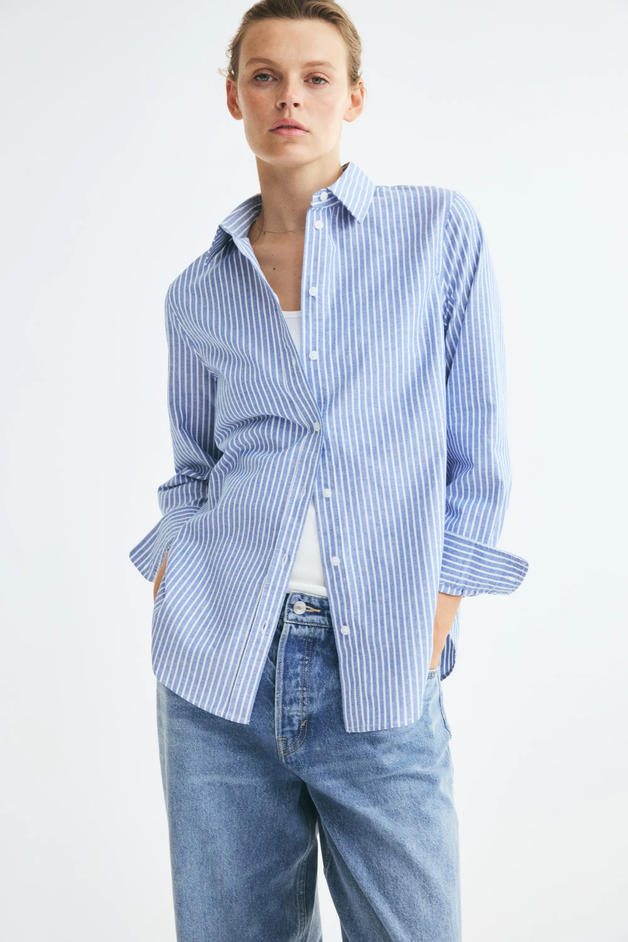 Chemise en oxford - Bleu clair/rayé