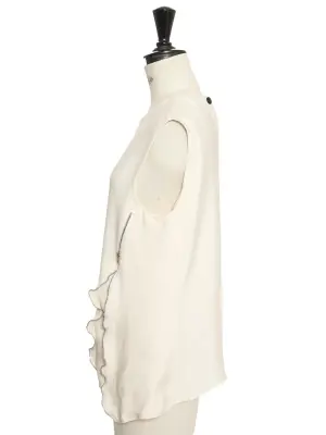 Top col rond sans manche en crêpe de soie 100% blanc crème et zip argent Prix boutique 1300€ Taille S/M — photo 3