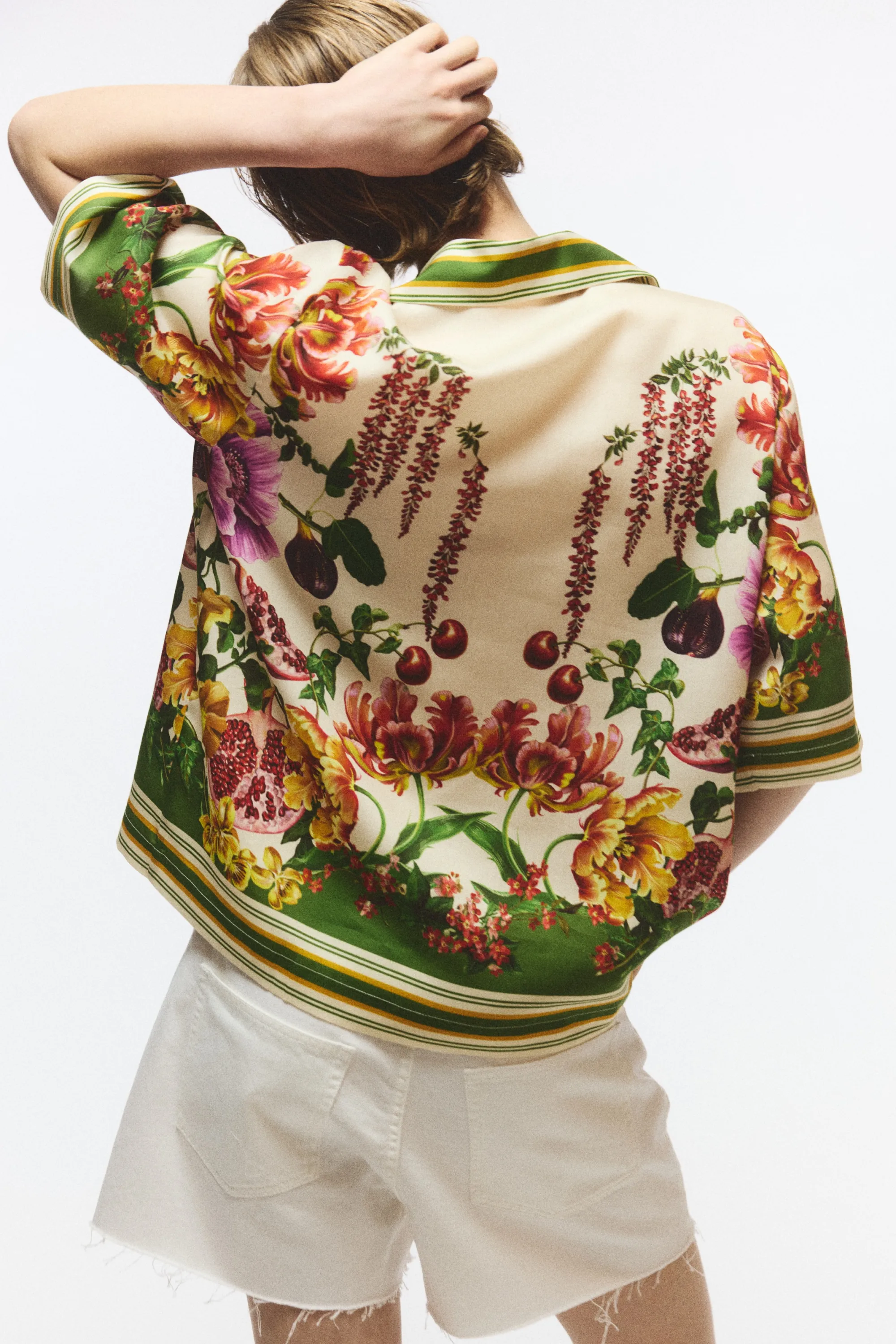 Chemise à manches courtes en lyocell - Vert/fleuri