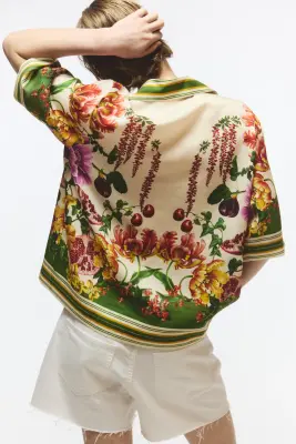 Chemise à manches courtes en lyocell - Vert/fleuri — photo 1