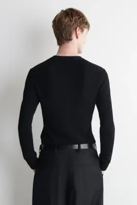 TOP HENLEY EN MAILLE CÔTELÉE DE MÉRINOS ET LYOCELL - NOIR — photo 4