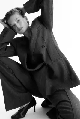Blazer en laine à fermeture croisée - Gris foncé — photo 2