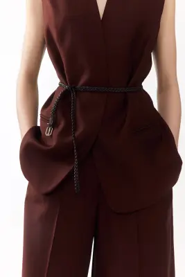Gilet sans manches avec ceinture - Marron foncé — photo 1