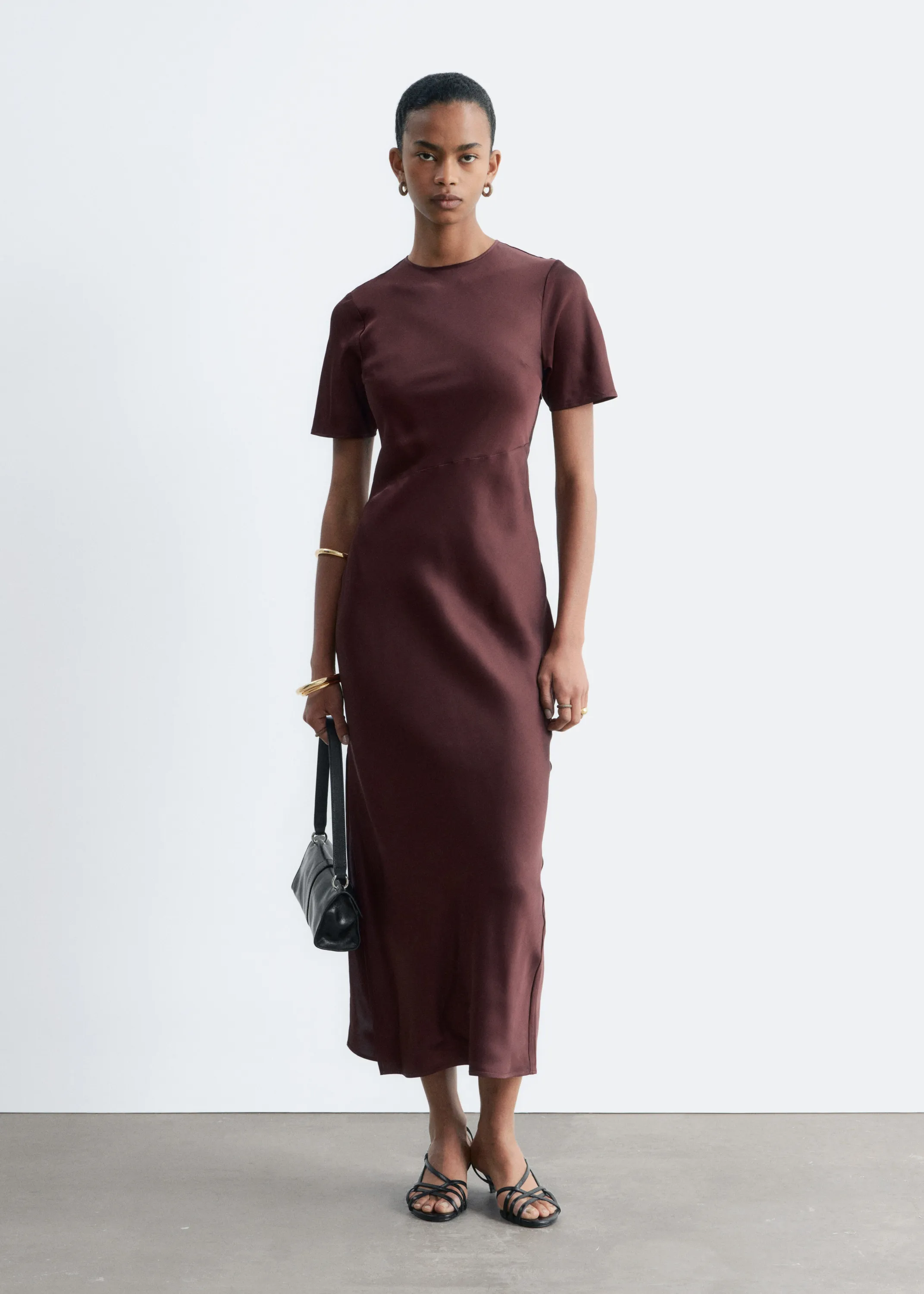 Robe longue à manches courtes - Marron foncé