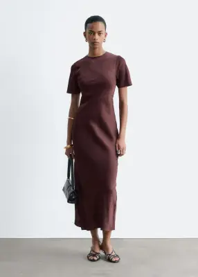 Robe longue à manches courtes - Marron foncé — photo 1