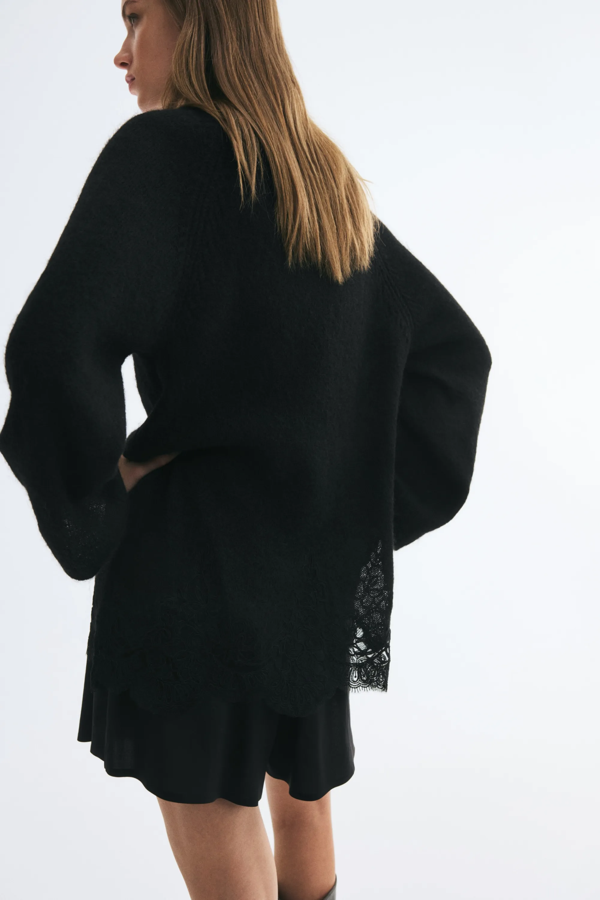 Lace-trimmed jumper - Noir