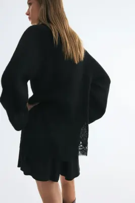 Lace-trimmed jumper - Noir — photo 1