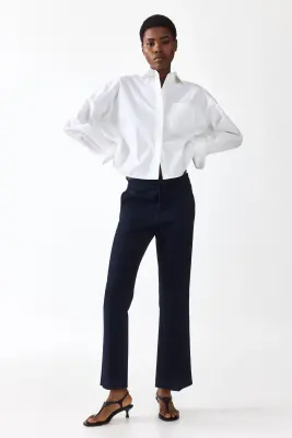 Flared High Waist Ankle Jeans - Bleu denim foncé — photo 1