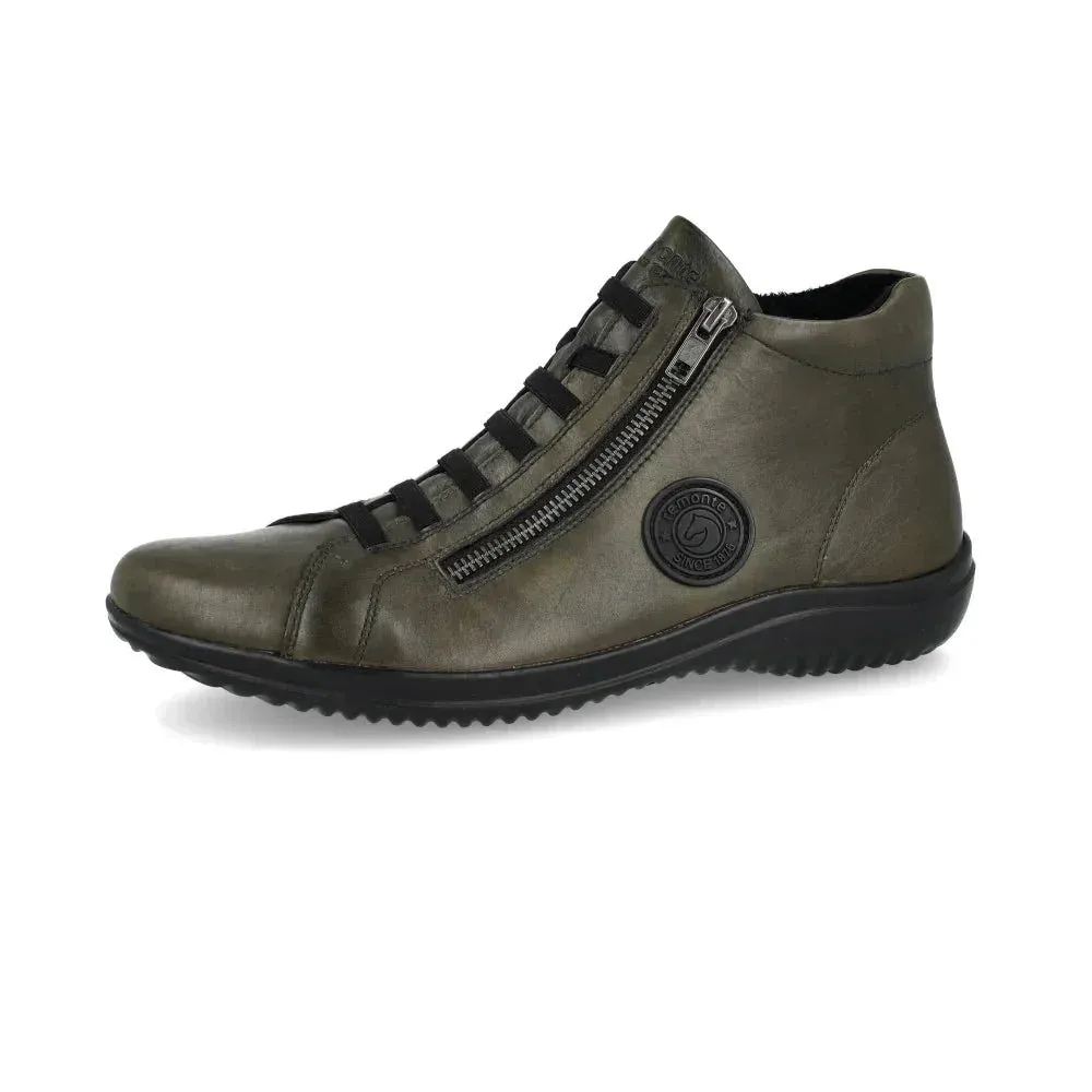 Baskets Remonte D1E70-52 Vertes - Cuir Lacets Zip Grande Pointure Femme