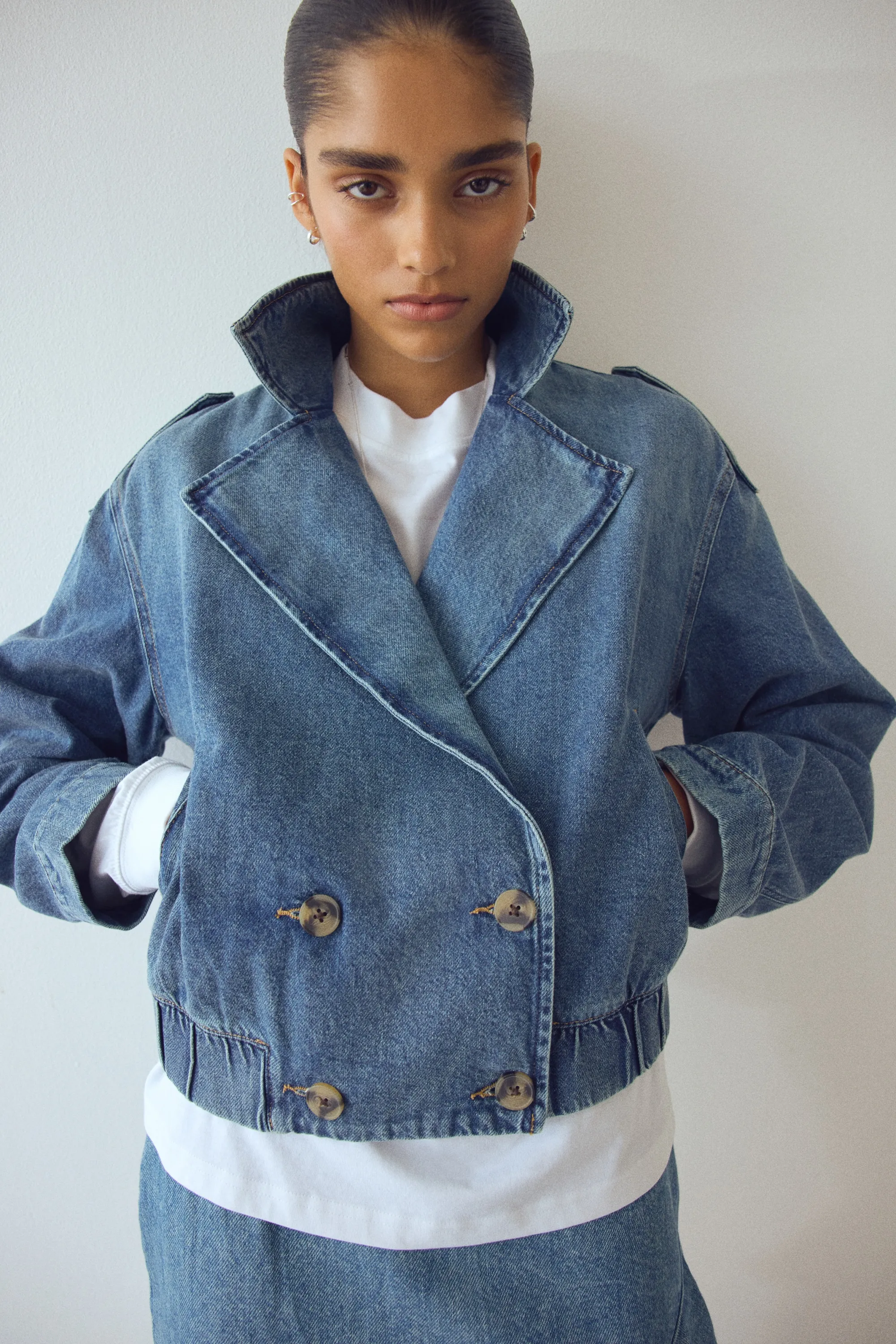 Veste en denim à fermeture croisée - Bleu denim