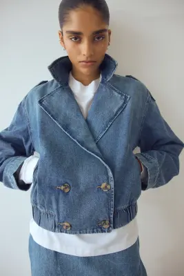 Veste en denim à fermeture croisée - Bleu denim — photo 1