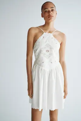 Robe évasée avec broderie anglaise - Blanc — photo 1