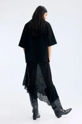 Jupe asymétrique en dentelle - Noir — photo 4