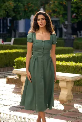 Estelle Button Down Dress - Forest green — photo 1