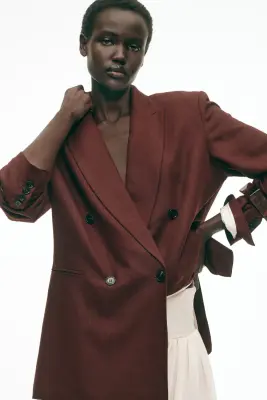 Blazer en lin mélangé - Brun rouille foncé — photo 2