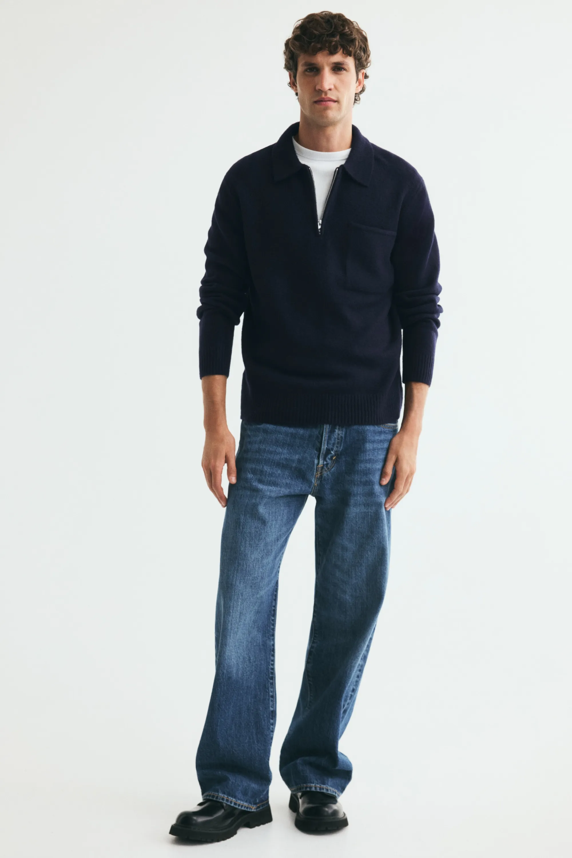 Polo Regular Fit en maille - Bleu marine
