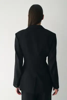 Blazer Easy-care Slim Fit en lin mélangé - Noir — photo 4