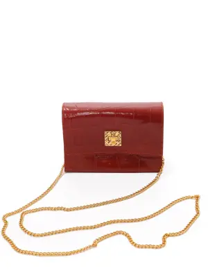Petit sac du soir en cuir rouge bandoulière fine chaîne dorée — photo 3
