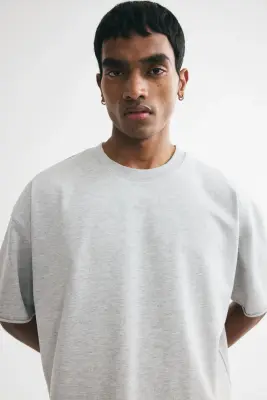 T-shirt boxy Oversized Fit - Gris clair chiné — photo 1