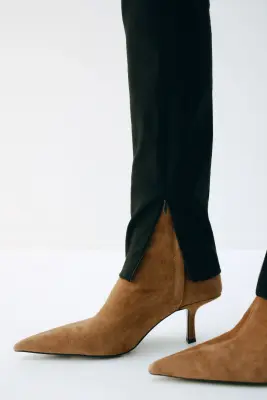 Bottines chaussettes en cuir - Beige foncé — photo 1