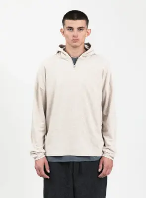 Hooded T-Shirt in Heather Beige Cotton & Elastane — photo 4