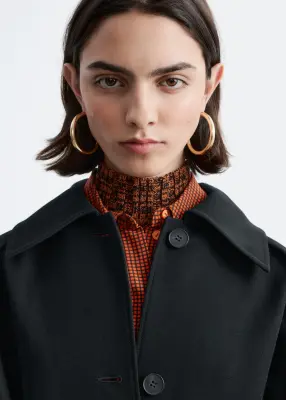 Trench-coat en laine avec ceinture à nouer - Noir — photo 2