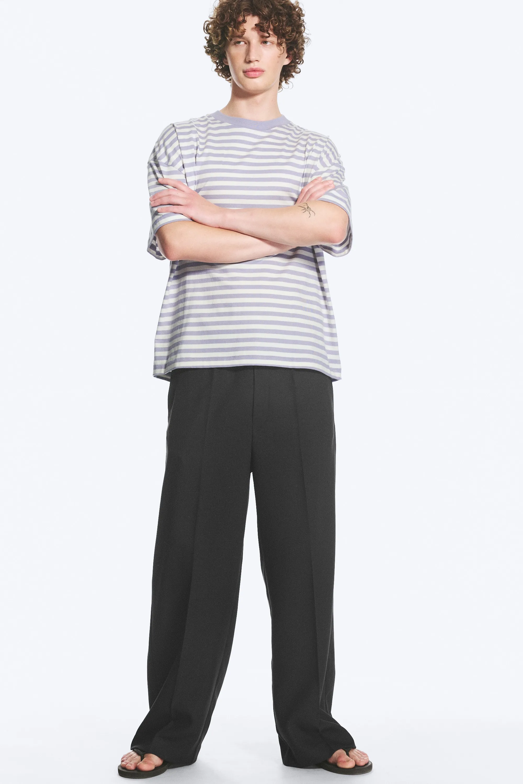 T-shirt oversize carré - Rayé Blanc/Lilas Poudré