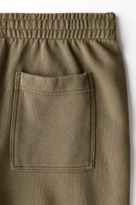 Pantalon Relaxed Fit en molleton de coton - Vert kaki foncé — photo 5