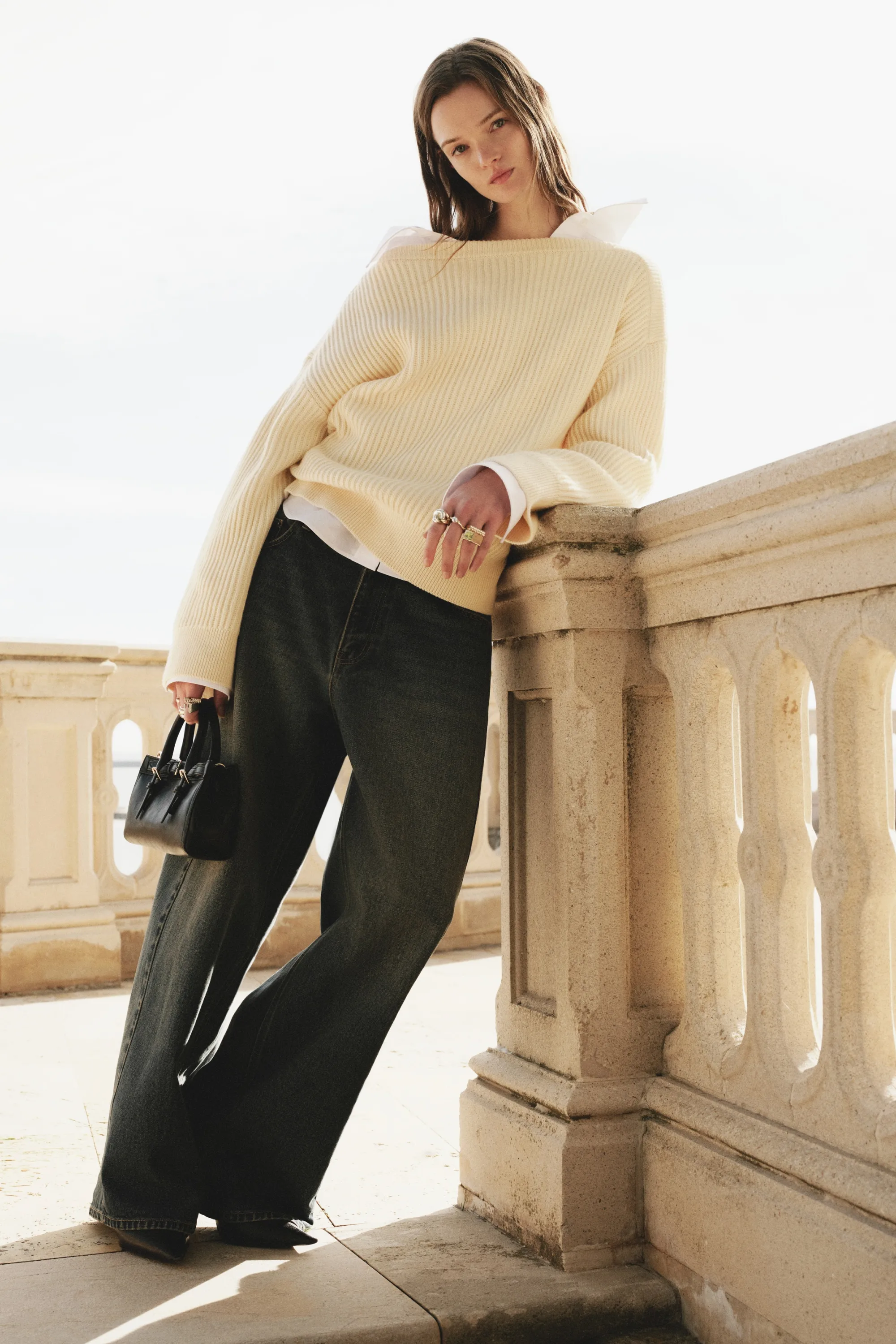 Pull oversize en laine mélangée - Crème
