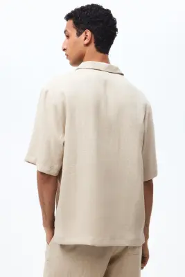 Chemise Relaxed Fit avec col cubain - Beige — photo 2