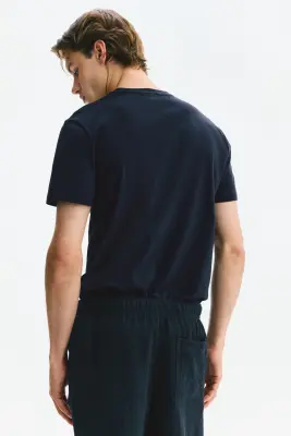 T-shirt Slim Fit en coton pima - Bleu marine — photo 3