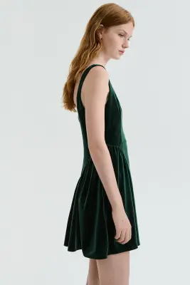 Robe sans manches en velours - Vert foncé — photo 2
