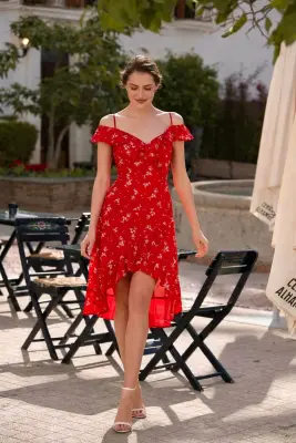 Lana Ruffle Dress - Red white floral — photo 2