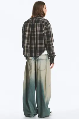 Chemise carrée boutonnée - Marron foncé à carreaux — photo 2
