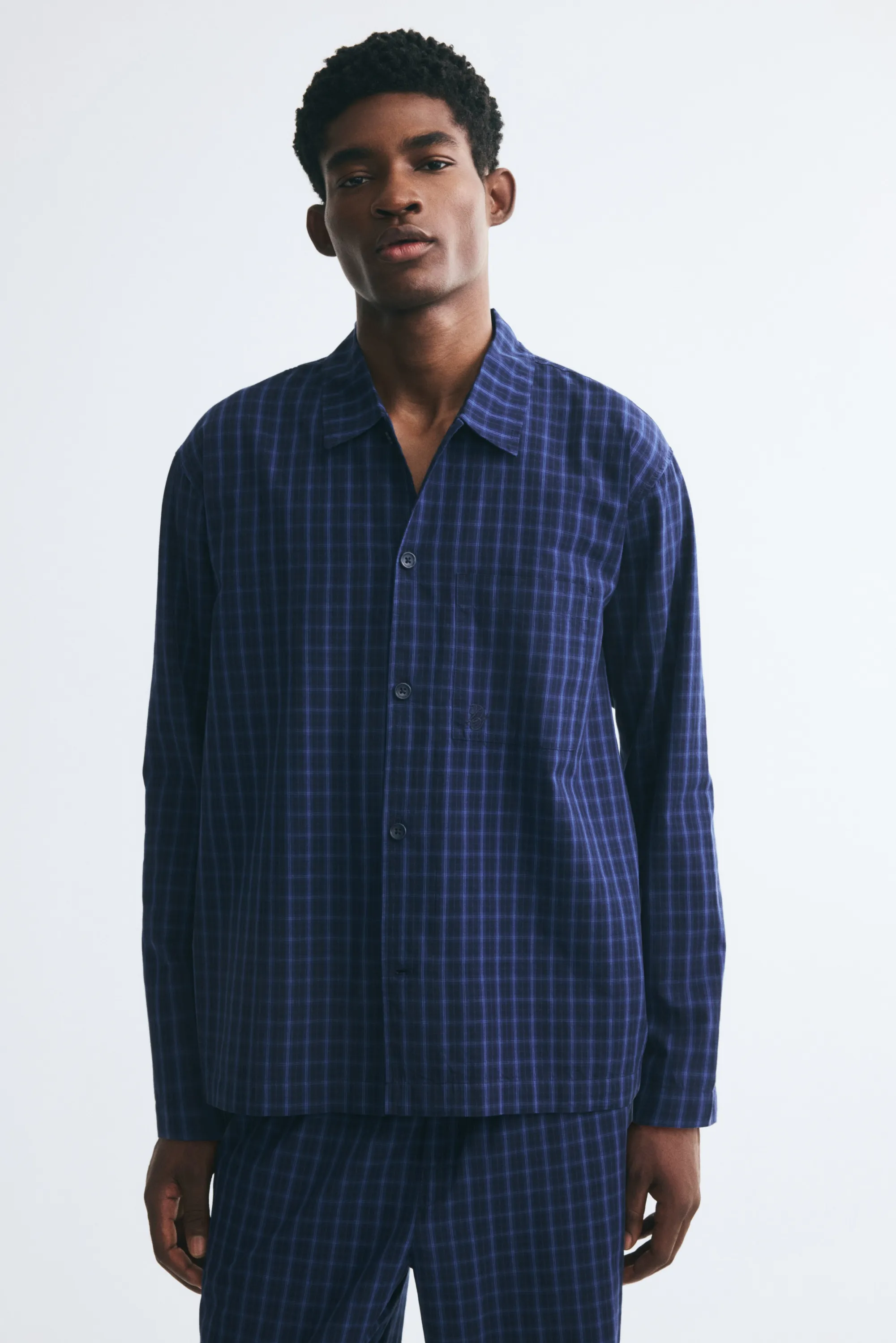 Chemise et pantalon de pyjama en popeline - Bleu marine/carreaux