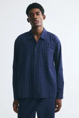 Chemise et pantalon de pyjama en popeline - Bleu marine/carreaux — photo 1