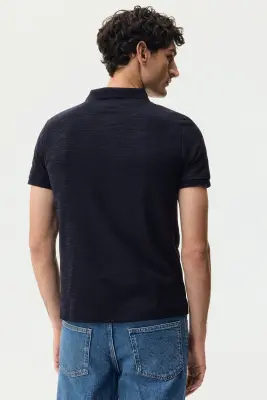 Polo Slim Fit en maille jacquard - Bleu foncé — photo 2