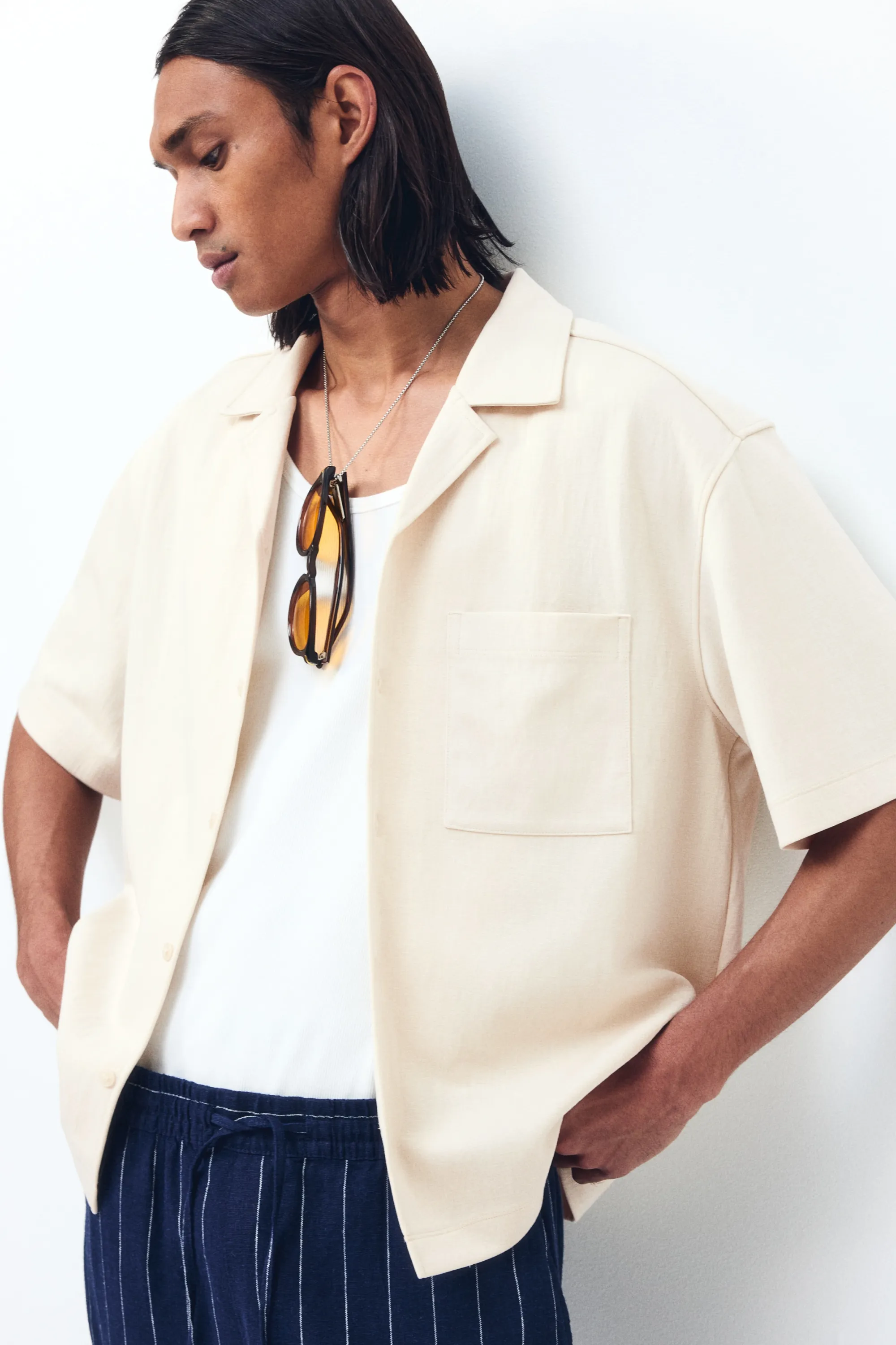 Chemise Relaxed Fit avec col cubain - Beige clair
