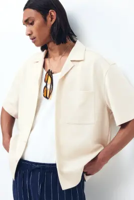 Chemise Relaxed Fit avec col cubain - Beige clair — photo 1
